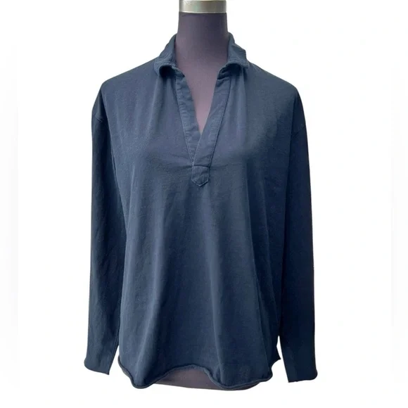 Frank & Eileen Womens large Patrick Popover Henley Heritage Jersey Shirt Navy - Picture 5 of 10